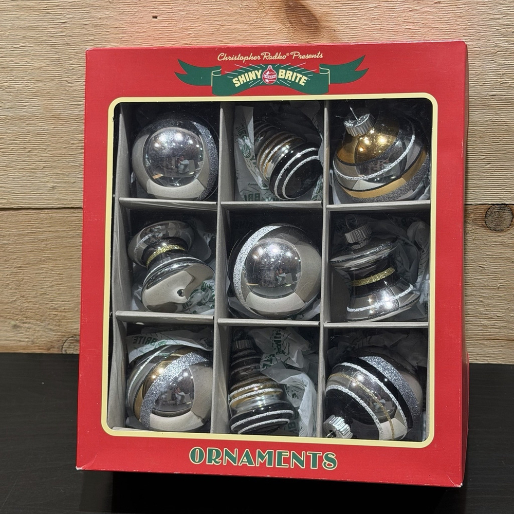 Shiny Brite By Christopher Radko Silver Black And Gold Ornaments Balls & Bells